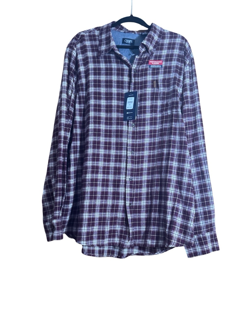 Chaps Men's Burgundy and White Plaid Button-Down Flannel Shirt